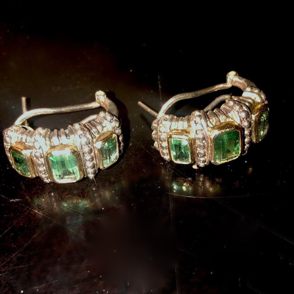Hinged back earrings- Green Gem Stones